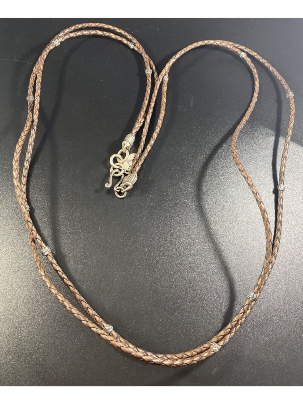 Chan LUU Two Strand Leather Necklace 925 Sterling Nugget Bead Station Signed